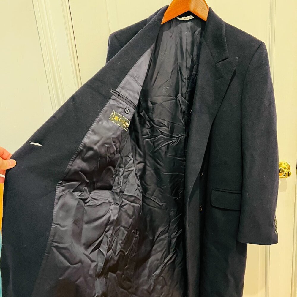 Lanvin Cashmere and Wool Double Breasted Peaked Lapel Men Coat Size 50 Navy Blue - Picture 12 of 16